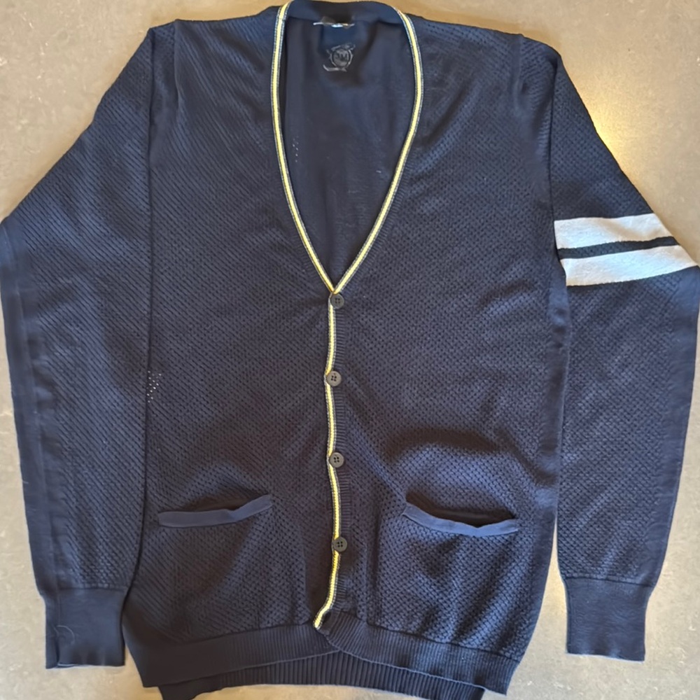 Alexander McQueen Navy Cardigan with Silver and Yellow Trim